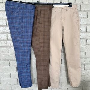 Lot of 3, 28 x 30 High End Men's Blue, Brown, and Tan Pants